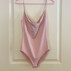 NWT gaze DTLA Sz-XS Soft Pink Bodysuit,Spaghetti String Straps,Draped Scoop Neck